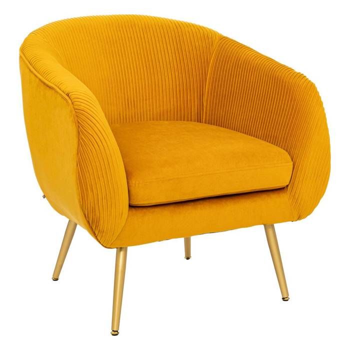 Fauteuil Solaro velours plissé jaune moutarde - Atmosphera Créateur dintérieur