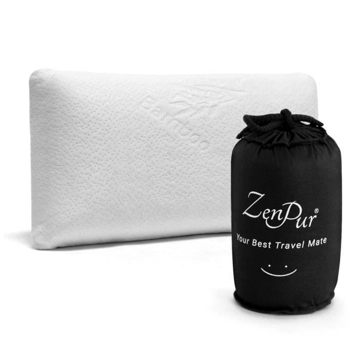 ZenPur - Oreiller de Voyage Ultra Doux en Fibre de Bambou ☘️à Mémoire
