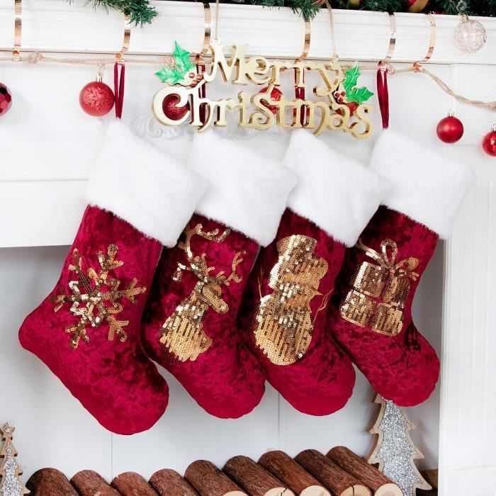 JINGTOPS Chaussettes De NoëL En Toile De Jute, Bottes De Père Noël à Remplir, Chaussette Noel A Suspendre Personnalisé,Xmas Sac Cadeau Pour DéCoration