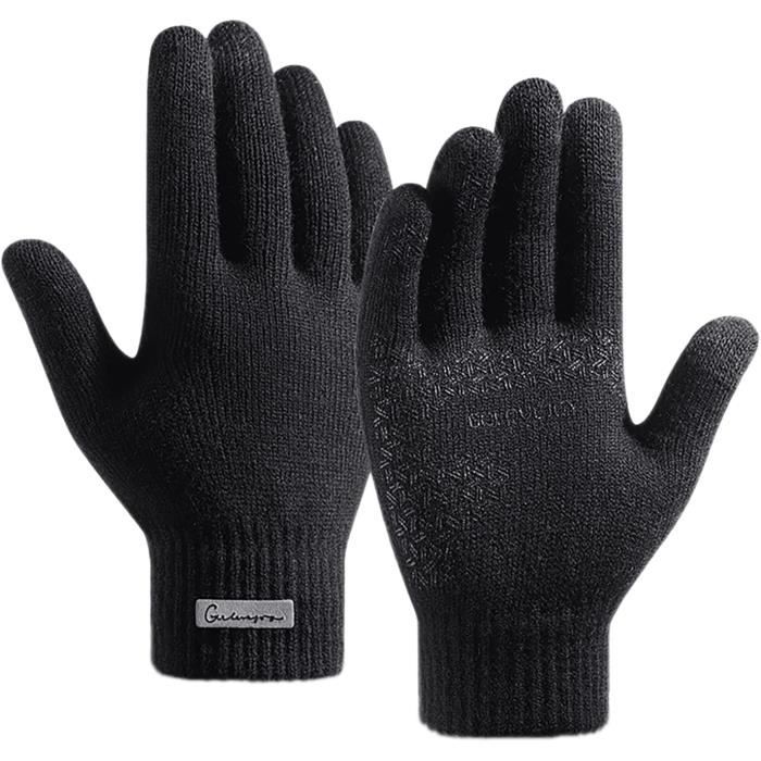 Lot de 4 paires de mitaines d'hiver tricotées avec trou pour le pouce pour homme et femme, Noir, gris foncé, bordeaux, café
