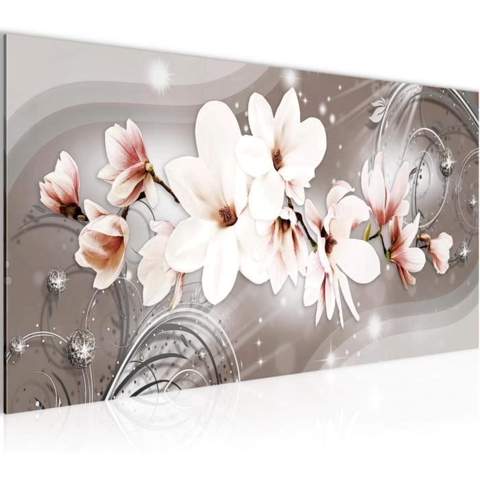 Tableau Décoratif Fleurs Magnolia - Toile Non Tissée 110g/m², Moderne Marron/Beige