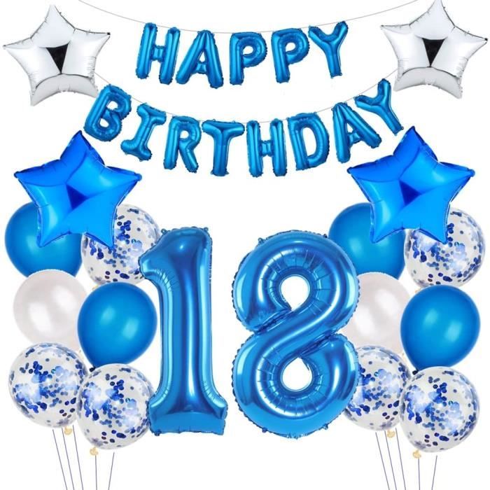 Jxuzh – Déco Gâteau 18e Anniversaire Bleu – Set Complet Avec étoiles, Fleurs, Ballon