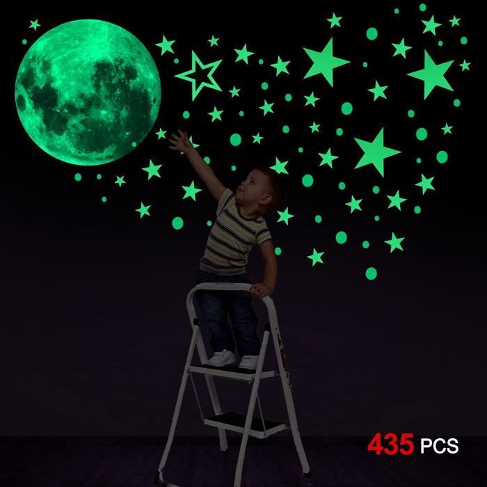 435 Points Lune et Etoiles phosphorescentes Stickers Muraux fluorescents Lumineux Autocollant Plafond pour Décoration de Chambre d'e
