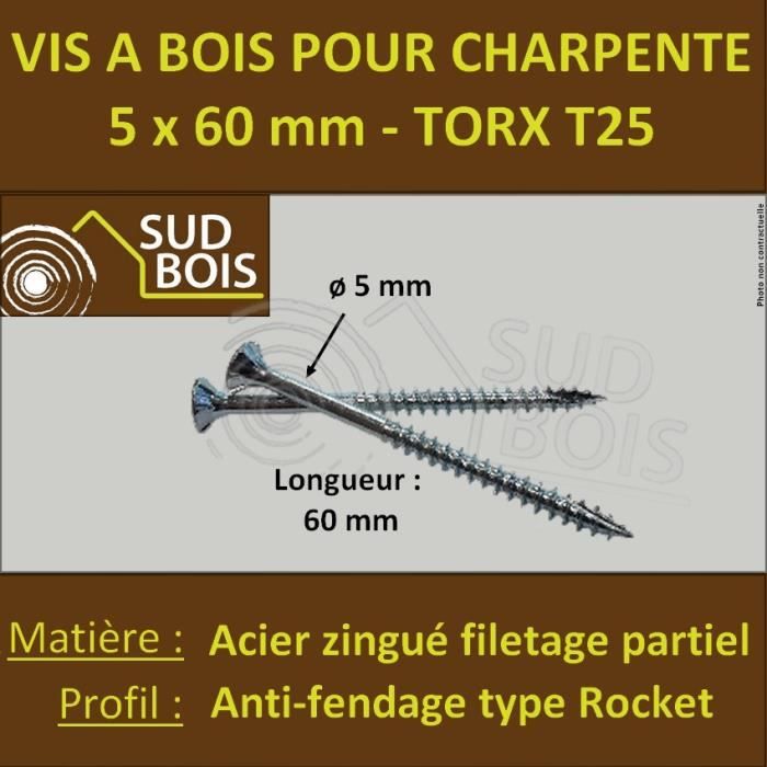 Vis Bois Empreinte ETOILE ROCKET INOX diam 4 mm FILETAGE PARTIEL