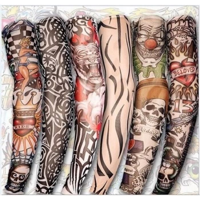 Sainagce 1X Manche Manchette Bras Faux Tatouage Tatoo Collant Extension Nylon Sleeve 