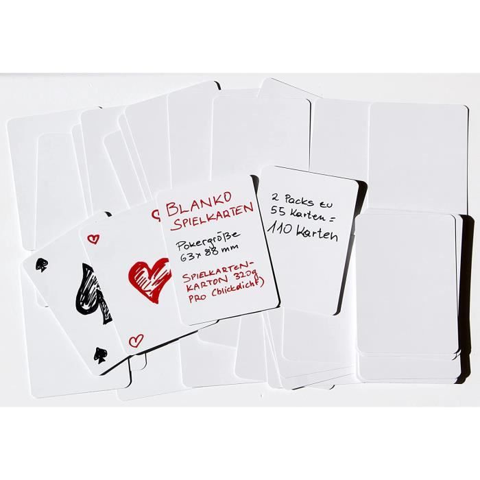 Cartes à jouer blanches vierges, carton de jeu (320 grammes), taille poker  (63 x 88 mm) (recto blanc - verso blanc, 110 cartes[616] - Cdiscount Jeux -  Jouets