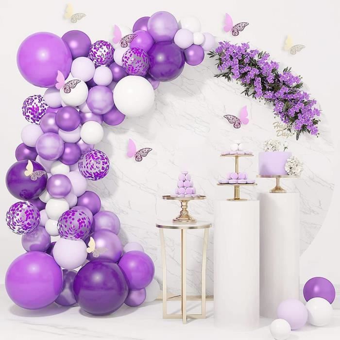 124 pièces Kit d'arche de guirlande de ballons violets,ballon anniversaire  violet Blancs et Ballons Confettis Ballon Arch [84] - Cdiscount Maison