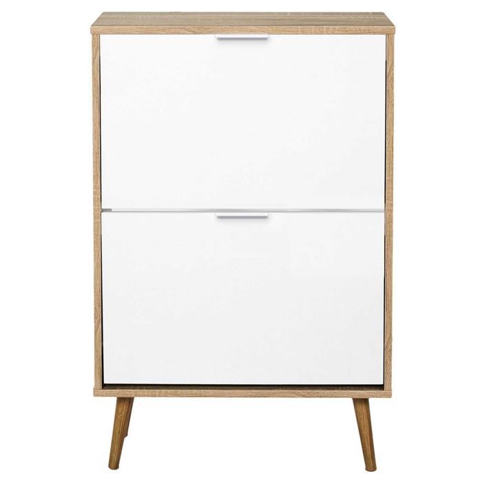 Meuble à chaussures Blanc et Bois 2 portes Contemporain Design