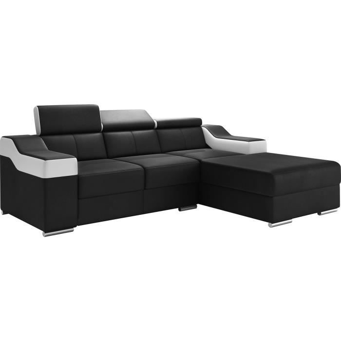 Canapés d'angle noir design en pvc 3 places L. 255 x P. 95-96 x H. 82 ...