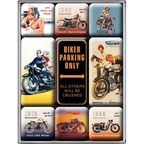 Nostalgic-art-bilderpalette 83018 Biker'corner Parking S Only-aimant-lot De 9 Pièces