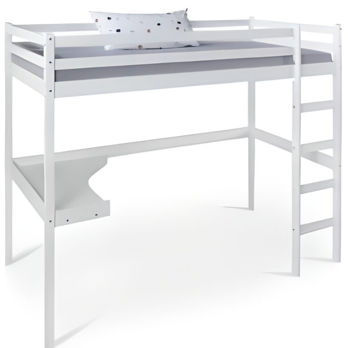 lit mezzanine enfant avec bureau 90x200 cm blanc bois de pin - homestyle4u - a lattes - bois massif