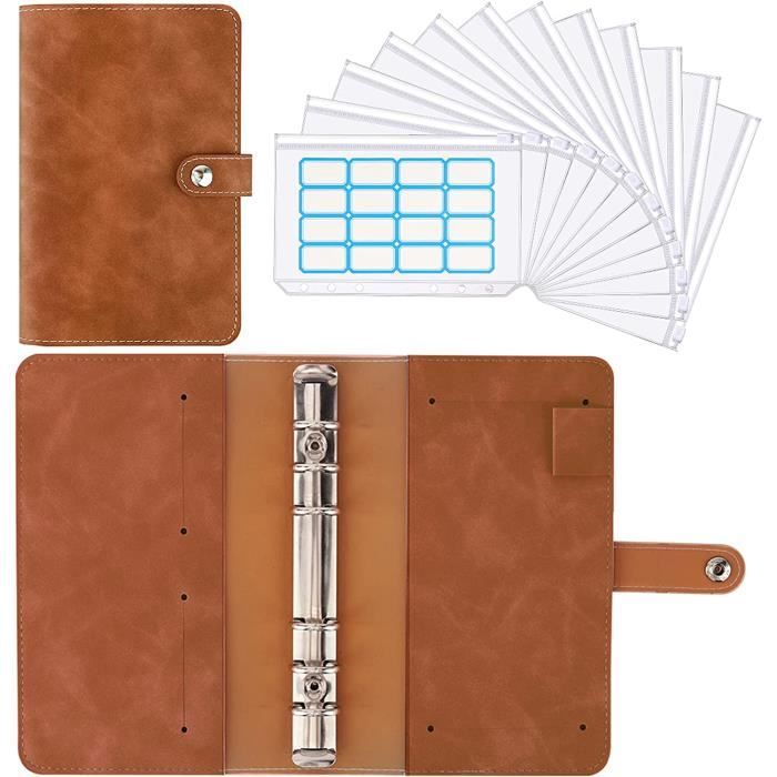 AMO HERMOSO Classeur A6 En PU - 12 Pochettes Zippées Transparentes - Organisateur Budget Et Documents