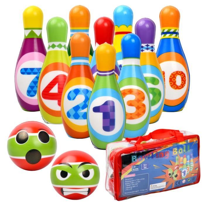 Alomejor Mini Jeu de Quilles Jouet de Bowling en Plastique Coloré pour Enfants avec 2 Boules et 12 Quilles pour des Activités de Divertissement en Famille 5in 
