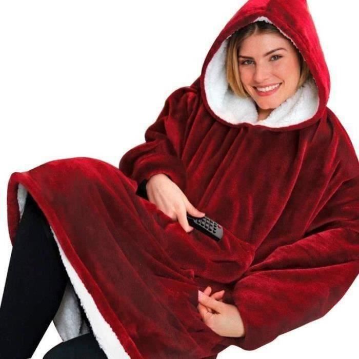 COUVERTURE - EDREDON - PLAID Peluche à manches Flannel Hoodie Couverture Chaude Douce Robe Sweat Pull avec des Manches Velvet
