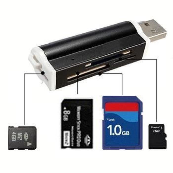 Lecteur de carte M2 Multifonction carte Fente Lecteur Micro SD MMC adaptateur USB lecteur SDHC （Noir）