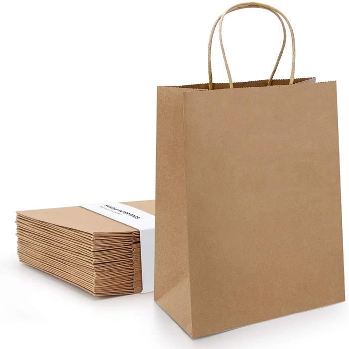 pour Noël fête d'anniversaire Lot de 100 sacs en papier kraft 13 × 8 × 24 cm marron mariage anniversaire d'enfant 