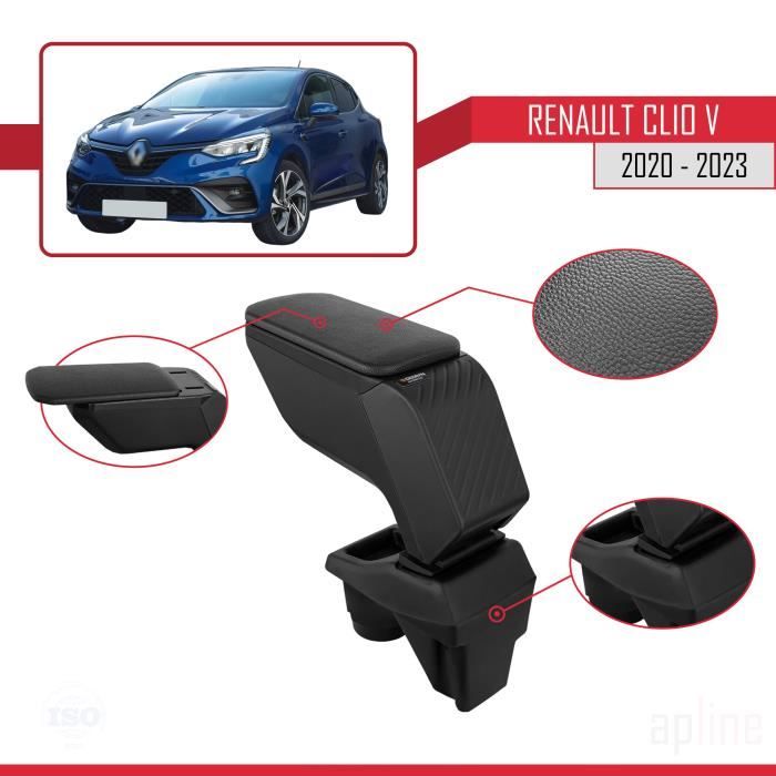 Accoudoir Coulissant Central pour Renault Clio (5) 2020-2023 Console de Rangement Compartiment Similicuir NOIR 30
