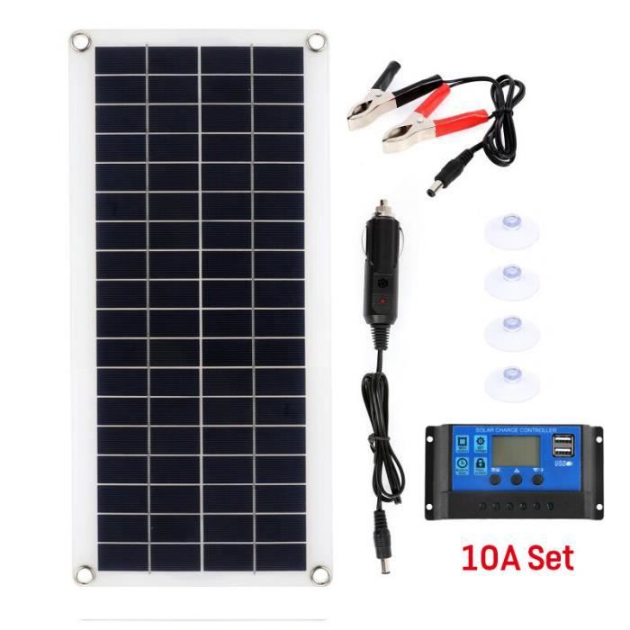 Kit Panneau Solaire 20W IP65 Avec Contrôleur 10A - USB Et 12V - Pour Camping, Extérieur - Monocristallin