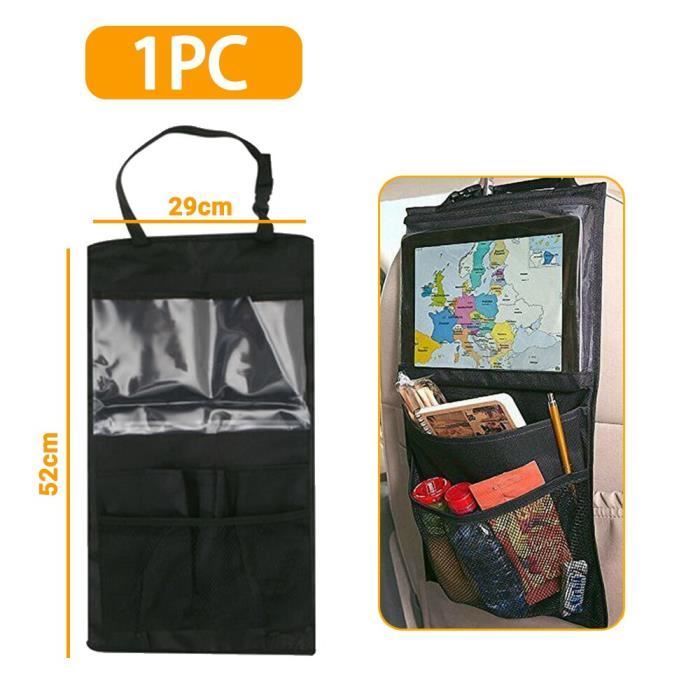 Organiseur De Siège Arrière Voiture Avec Plateau Pliant | 12 Poches, Tissu Oxford Noir, 60x40 Cm | Pour Repas, Jeux Enfants, Rangement