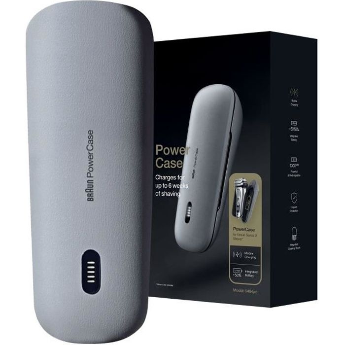 BRAUN PowerCase Étui de recharge de voyage pour rasoir - Argenté - Compatible avec les Rasoirs Élect