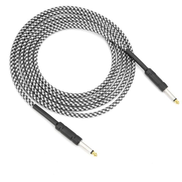 Câble Guitare 3m Tressé Nylon Kevlar – 6.35mm Droit Vers Coudé – Son Clair & Anti-Bruit Pour Électrique & Basse