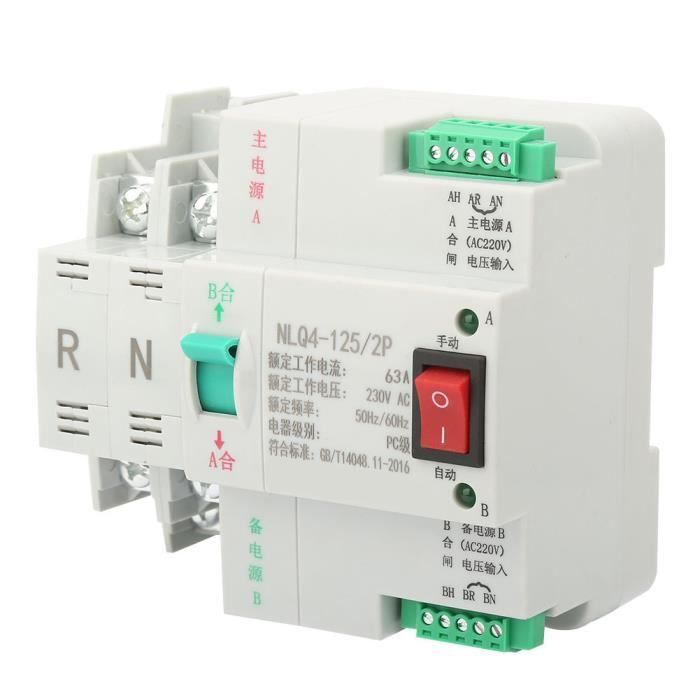 Commutateur de Transfert Automatique Double Puissance 220V 63A 2P Mini Disjoncteur de Commutateur de Transfert Intelligent à Double Puissance