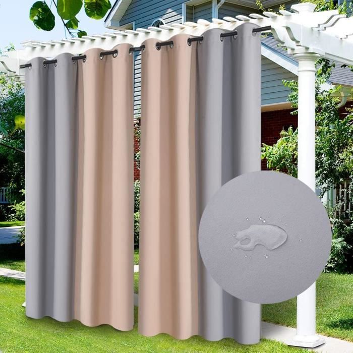 Rideau Extérieur Imperméable Rayé 132x213cm - Occultant Thermique Anti-UV Bleu Blanc