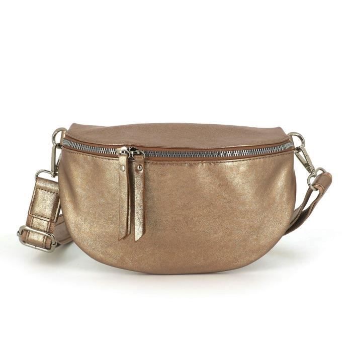 Sac Banane Femme À Bandoulière Similicuir Brillant - Marron Métal Sac Banane Femme À Bandoulière Similicuir Brillant - Marron Métal