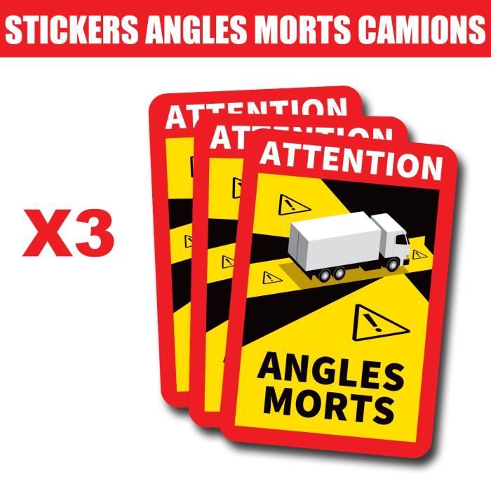 Lot de 3 Autocollants Stickers Attention Danger Angles Morts Obligatoire Poids Lourd - Camion
