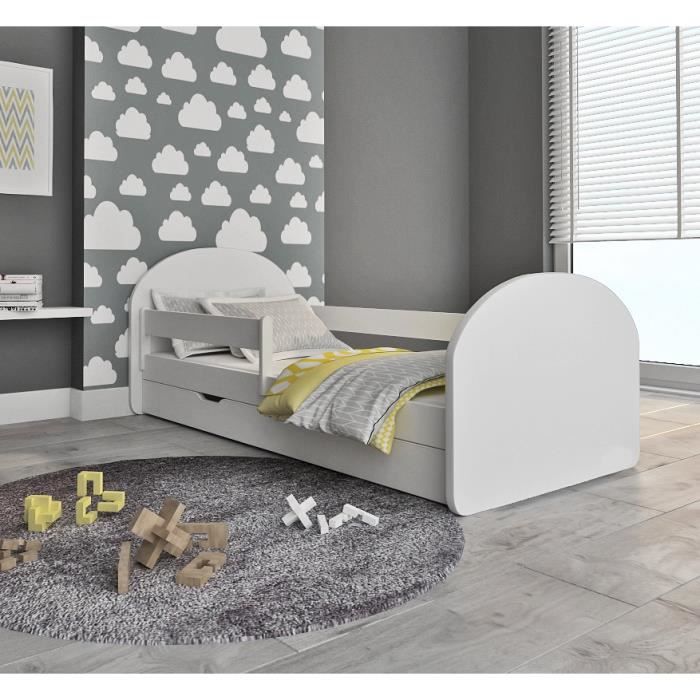 LIT ENFANT 70x140cm, AVEC MATELAS \u0026 BARRE DE SECURITE \u0026 TIROIR - BLANC  Blanc - Cdiscount Prêt-à-Porter