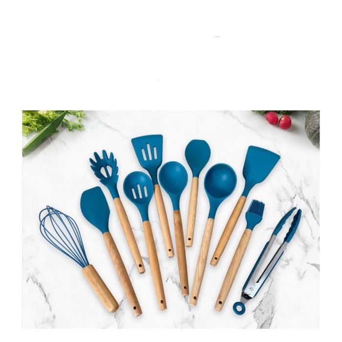 Set De 12 Ustensiles De Cuisine En Silicone Et Bois - Antiadhésif, Résistant à La Chaleur 230°C, Sans BPA