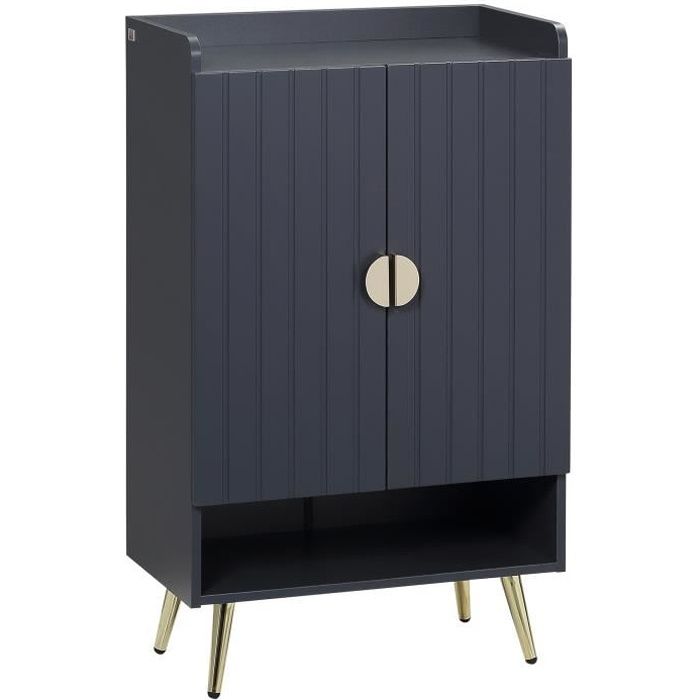 meuble à chaussures - homcom - style art déco - 2 portes - 3 étagères réglables - acier doré - gris