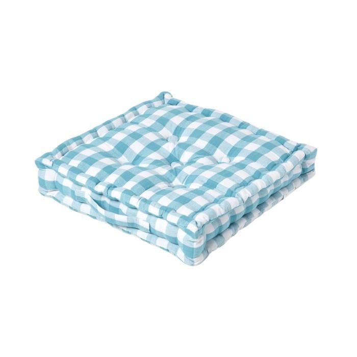 Coussin de sol - HOMESCAPES - 40 x 40 cm - Bleu - Carreaux vichy - Intérieur Coussin de sol - HOMESCAPES - 40 x 40 cm - Bleu - Carreaux vichy - Intérieur