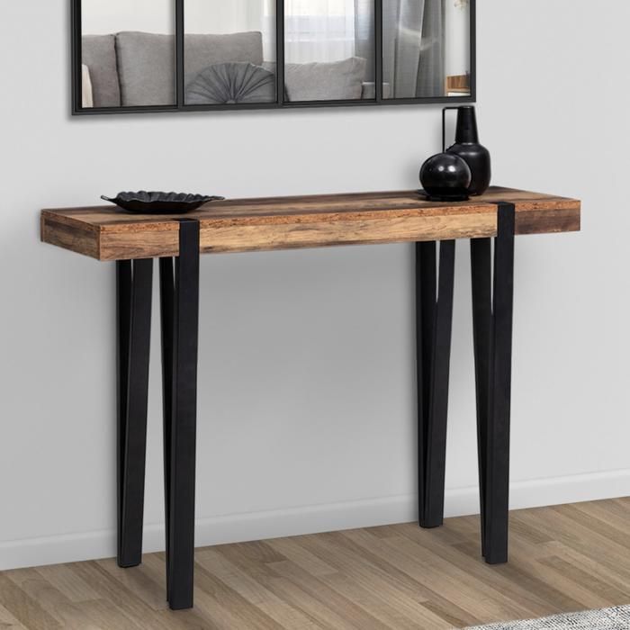 Console Phoenix Legno E Nero Con Cassetto – Design Industriale 90x30x80 Cm Per Ingresso E Soggiorno