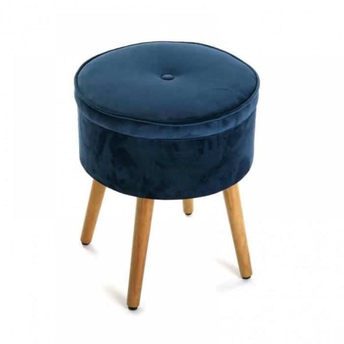 Pouf Rond Coffre Saba Velours Bleu Achat Vente Fauteuil