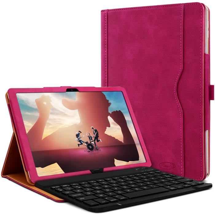 Étui de Protection et mode Support Couleur Fuschia avec Clavier Azerty Bluetooth pour Tablette Huawei Mediapad M5 Lite 10 1