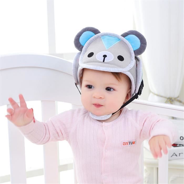 Casque de sécurité ajustable pour bébé - MOONMINI - Ours - Blanc - Protection complète - Lavable en machine