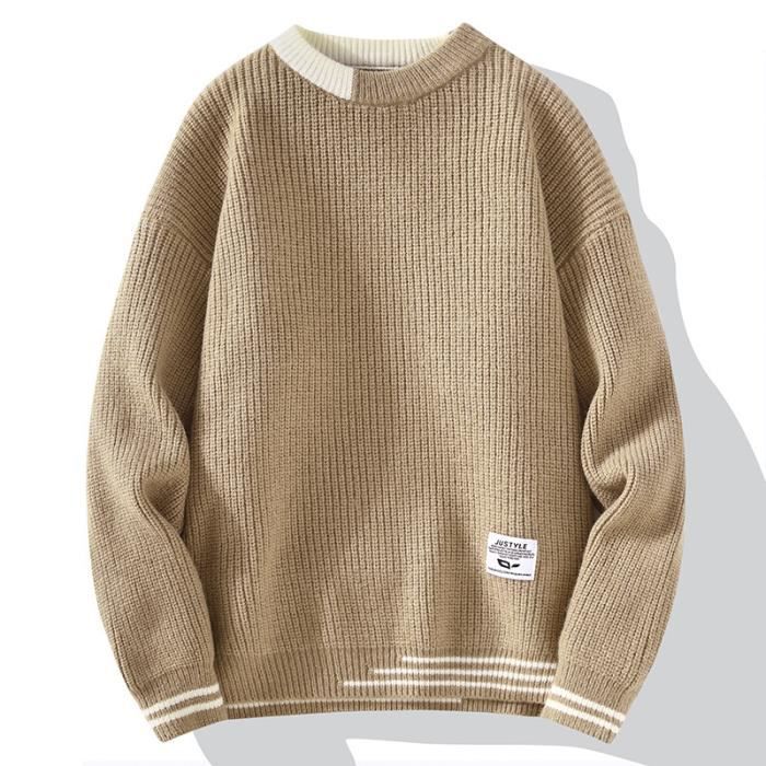 Pull Homme Tricoté 1/4 Zip Col Montant Doublé Polaire - Sweater Chaud Hiver Slim Fit