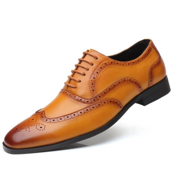 chaussures richelieu homme un lacet cuir pu brogue jaune grande taille