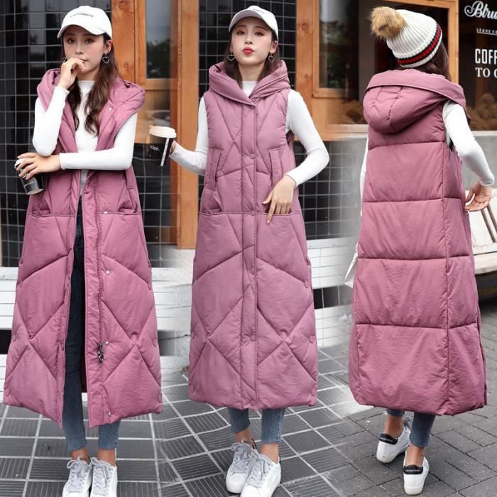 Gilet femme a capuche ample et chaud en coton Gilet Long A199 Automne Hiver Blanc Cdiscount Pret a Porter