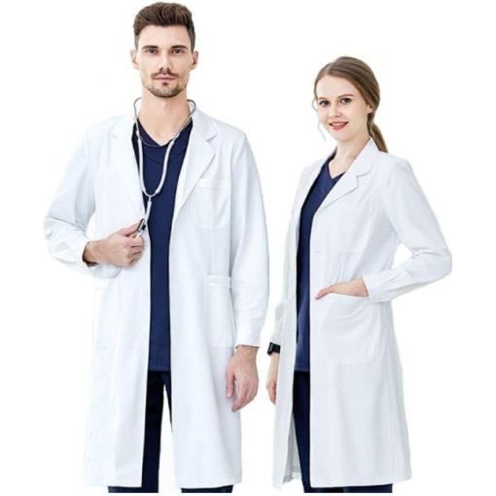 Blouse Blanche Lycee Coton Femme Homme Manche Longue Blouse de Medecin Medical avec Poche et Bouton pour Chimie etudiant Lycee Cdiscount Sante Mieux vivre