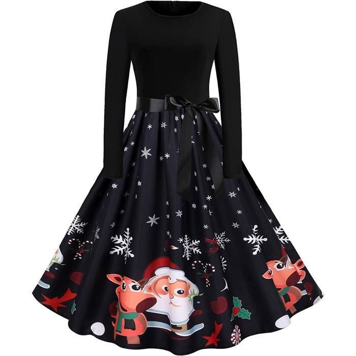 ROBE Robes de Noël pour Femmes, Robes de Noël rétro imprimées