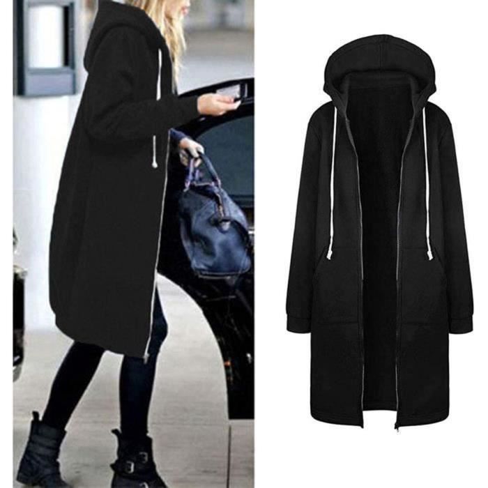 Veste Automne Femme Noir Long Manteau a Capuche Vetement d Exterieur pour Femmes Noir Cdiscount Pret a Porter