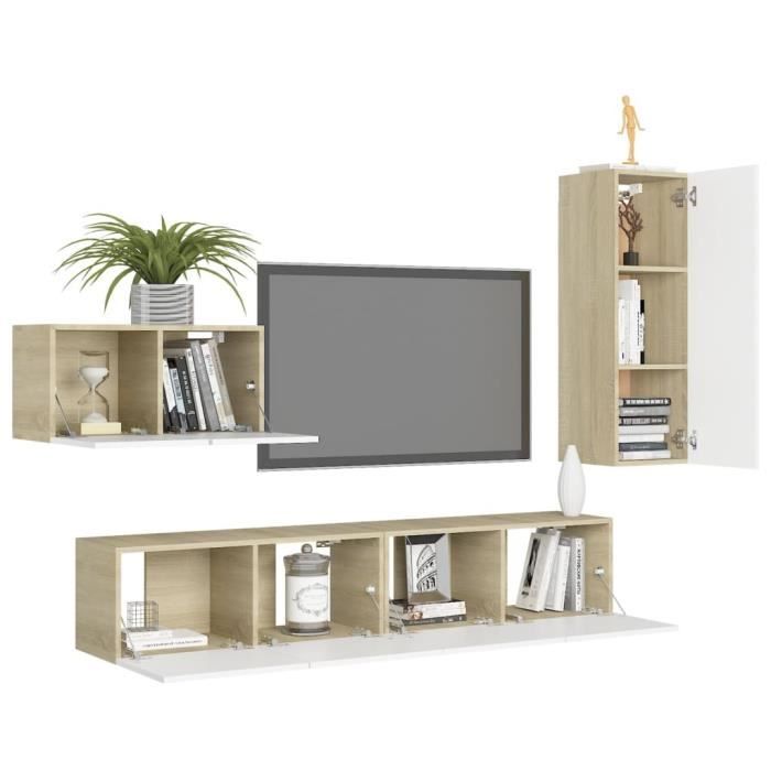 En.casa] Meuble TV Support Télé Avec Compartiments De