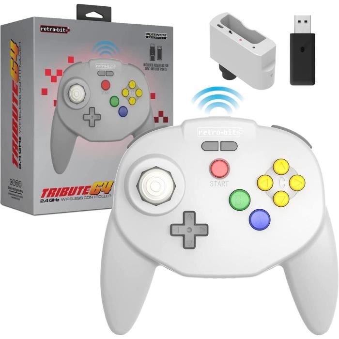 Jeux, Accessoires et Consoles Retrogaming-Retro-Bit Tribute64 2.4GHz Manette sans Fil pour Nintendo 64/Switch/PC/Mac Gris