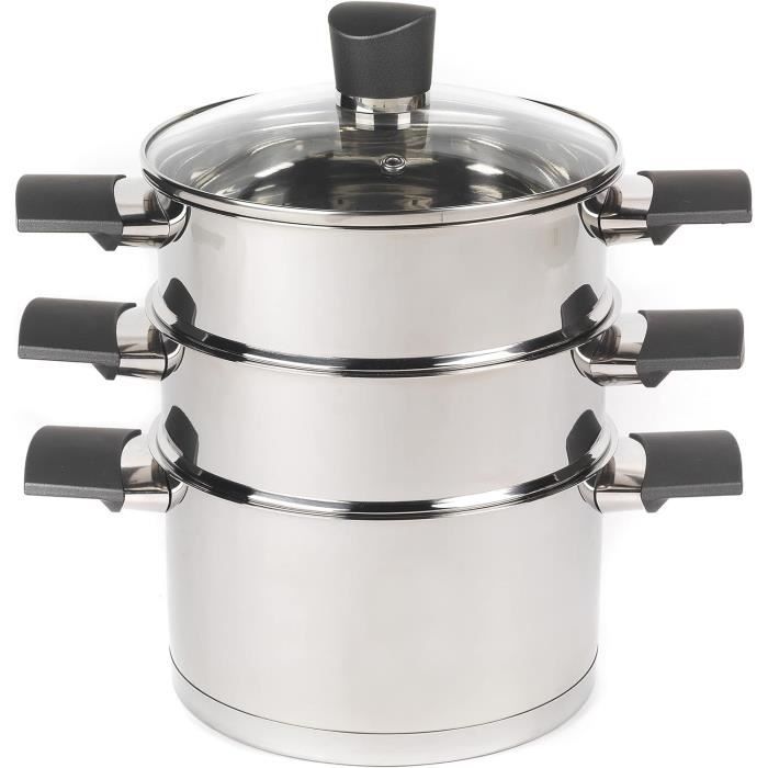 Casserole à Vapeur en Acier Inoxydable Multi-Usage avec Couvercle Transparent et Support pour Cuisson à la Vapeur de Légumes et Soupe