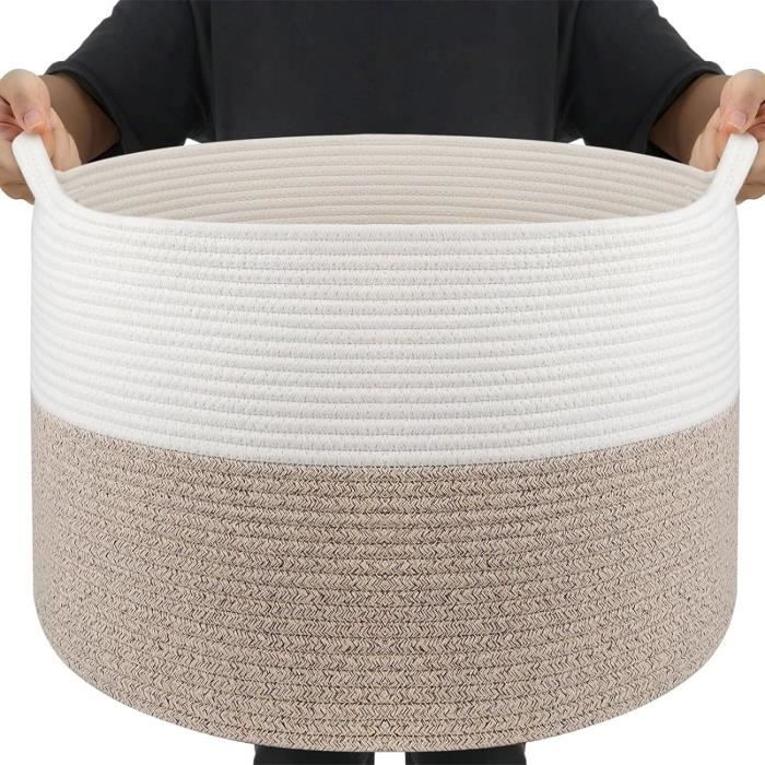 Panier à Linge En Corde De Coton 83L - 55x35cm - Fabriqué à La Main - Rangement Jouets Ou Linge Sale - Marron