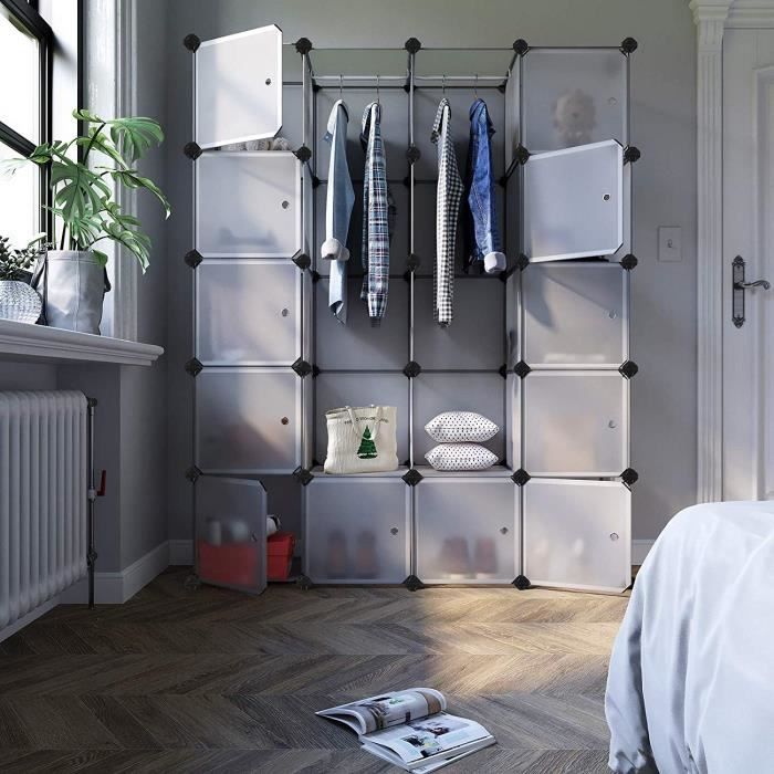 Songmics Armoire Penderie 180 X 145 X 37cm Etagere De Rangement Meuble Modulables Plastiques Cadre En Metal Blanc Lpc30w Achat Vente Armoire De Chambre Songmics Armoire Penderie Plaques En
