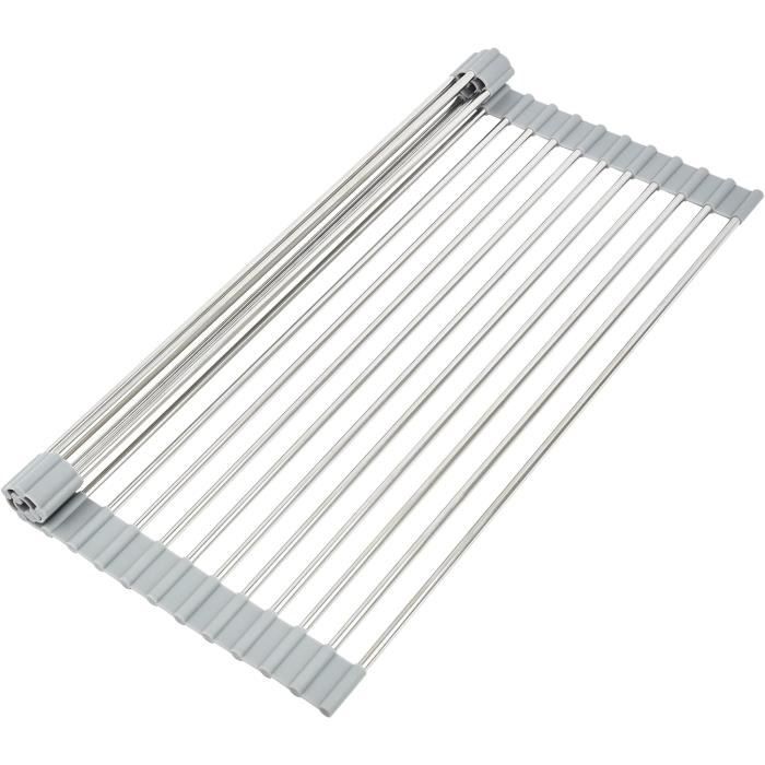 Égouttoir à Vaisselle, Égouttoir à Vaisselle Pliable Et Amovible Sur L Evier Tapis D Egouttage Pour Tasses Fruits Legumes Super Organisateur De Cuisine Gris