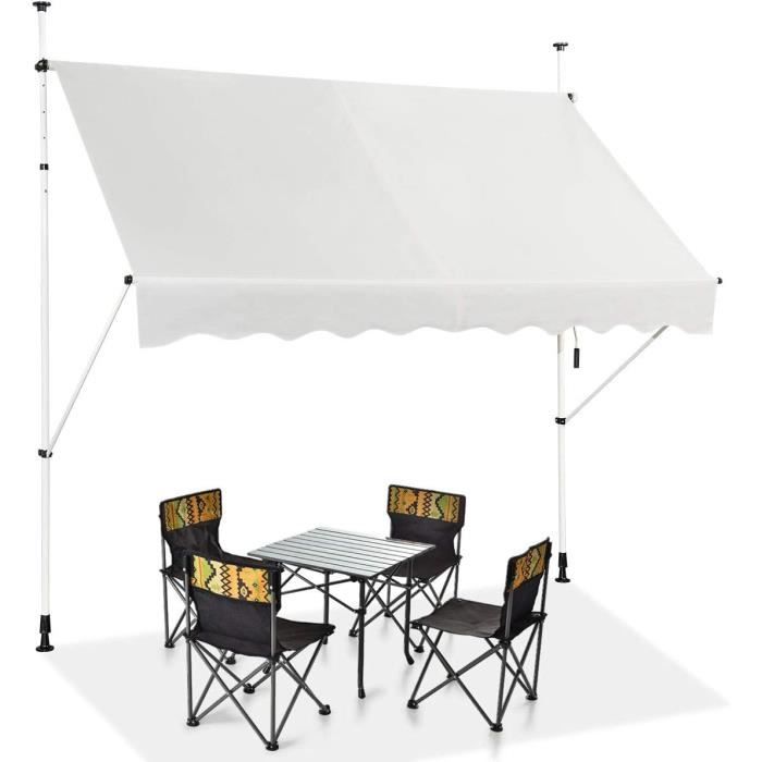 DREAMADE Auvent Rétractable Manuel 1,5M Beige - Store Banne Avec Manivelle Et Tige Réglable En Hauteur Pour Balcon, Terrasse & Jardin